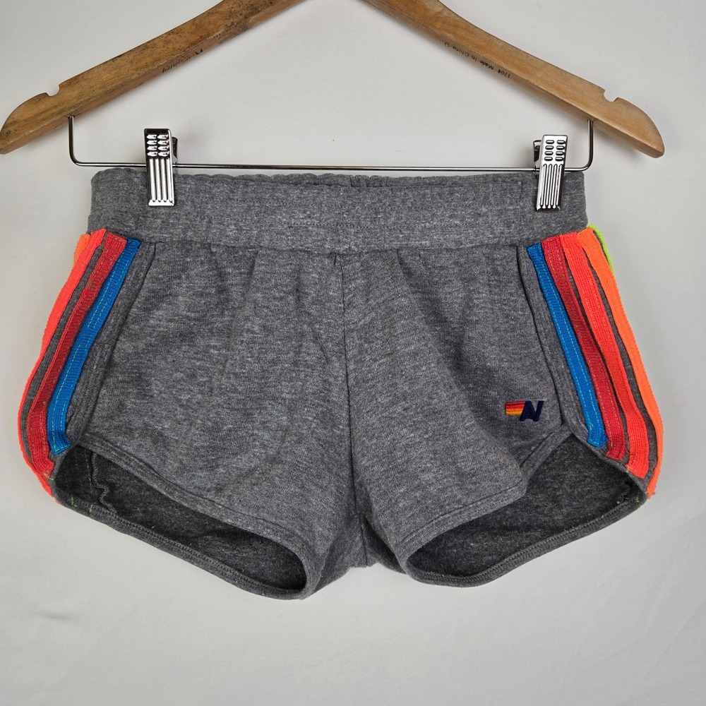 Aviator Nation Rainbow Stripe Jogger Shorts Gray Womens sz Small